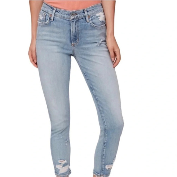 AGOLDE Sophie High Rise Skinny Crop Light Wash Distressed Ripped Jeans Size 27 - Picture 7 of 10